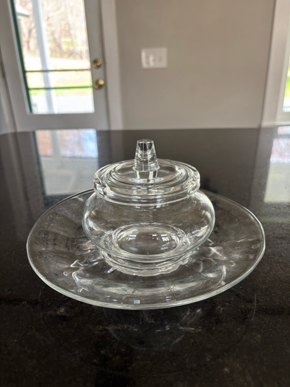 Clear Glass Lidded Candy Dish with Underplate